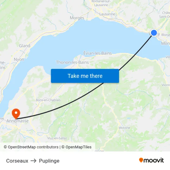 Corseaux to Puplinge map