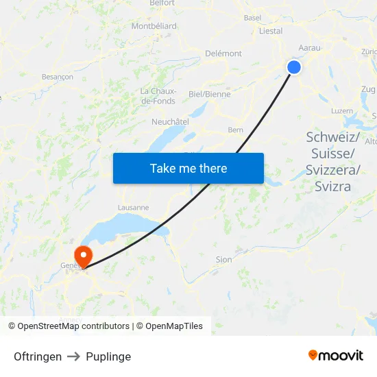 Oftringen to Puplinge map
