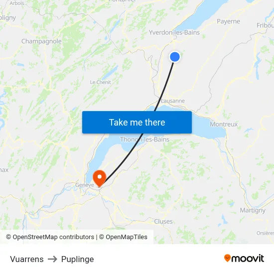 Vuarrens to Puplinge map