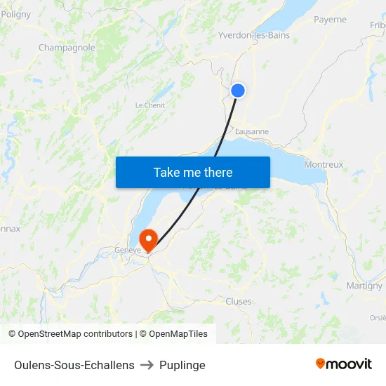 Oulens-Sous-Echallens to Puplinge map