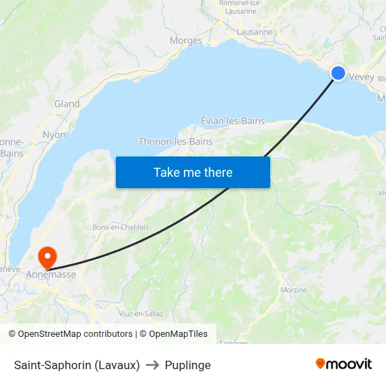 Saint-Saphorin (Lavaux) to Puplinge map