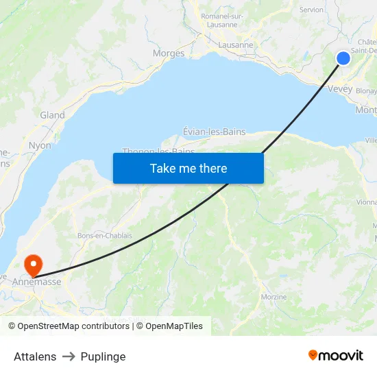 Attalens to Puplinge map