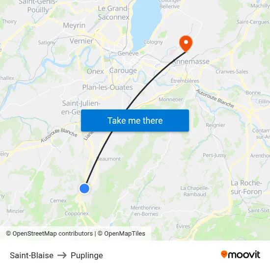 Saint-Blaise to Puplinge map