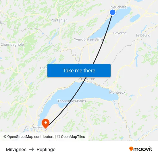 Milvignes to Puplinge map