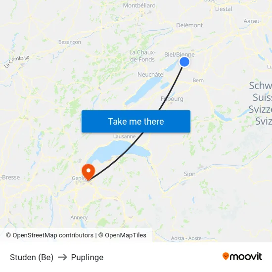 Studen (Be) to Puplinge map