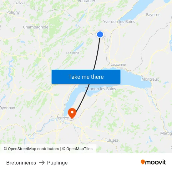 Bretonnières to Puplinge map