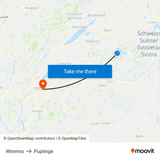 Wimmis to Puplinge map