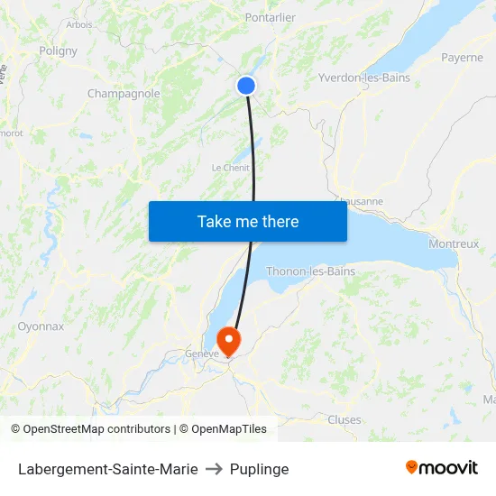 Labergement-Sainte-Marie to Puplinge map