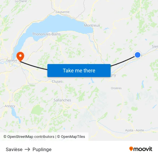 Savièse to Puplinge map