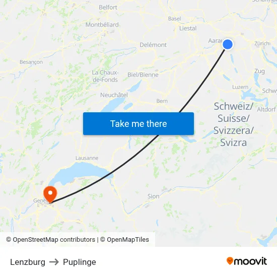Lenzburg to Puplinge map