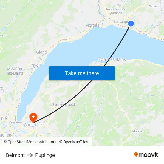 Belmont to Puplinge map