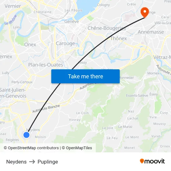 Neydens to Puplinge map