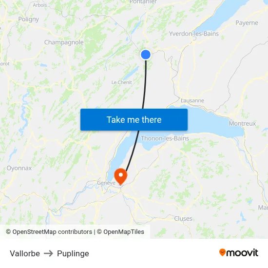 Vallorbe to Puplinge map