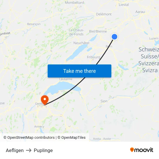Aefligen to Puplinge map