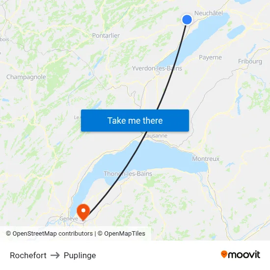 Rochefort to Puplinge map