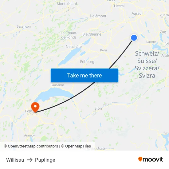 Willisau to Puplinge map