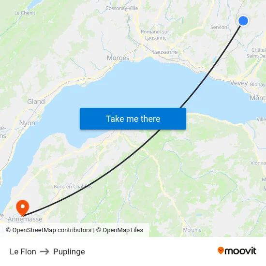 Le Flon to Puplinge map