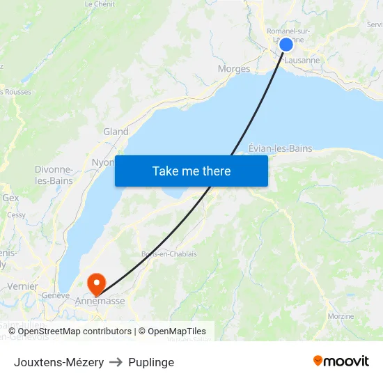 Jouxtens-Mézery to Puplinge map
