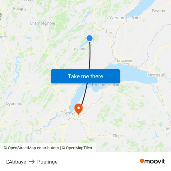 L'Abbaye to Puplinge map