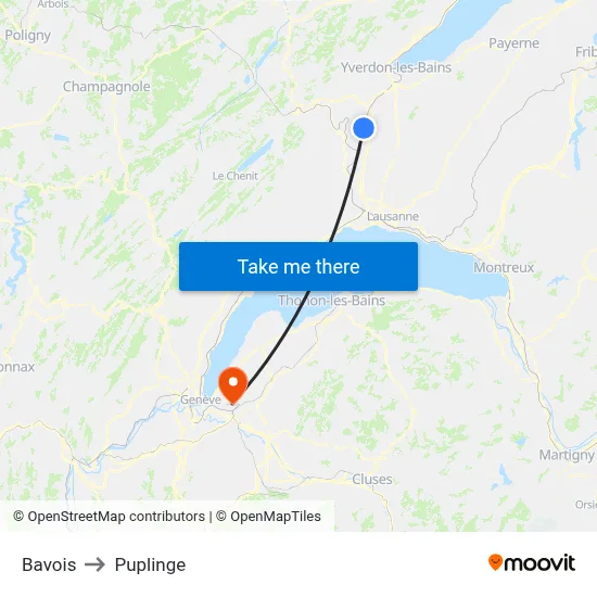 Bavois to Puplinge map