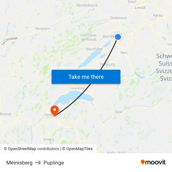 Meinisberg to Puplinge map