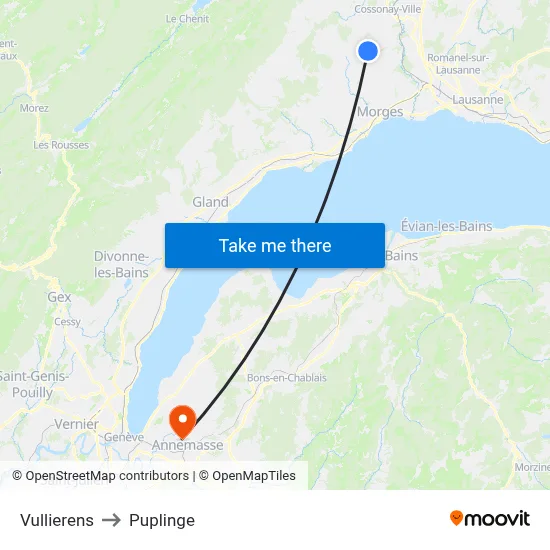 Vullierens to Puplinge map