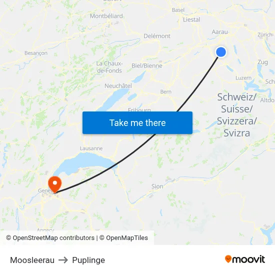 Moosleerau to Puplinge map