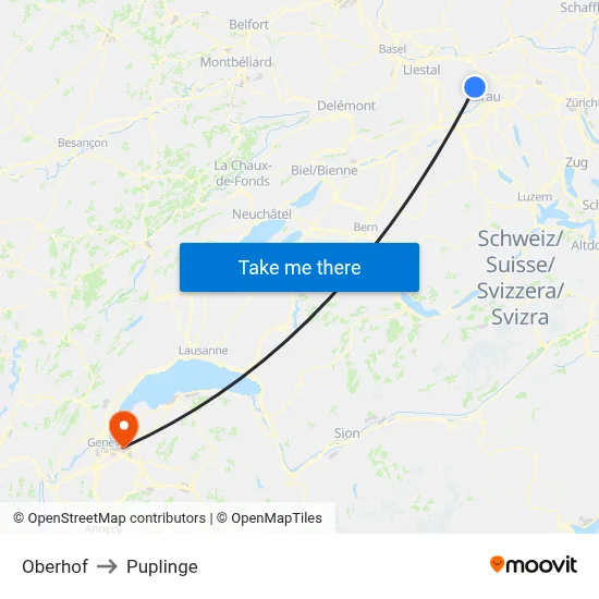 Oberhof to Puplinge map