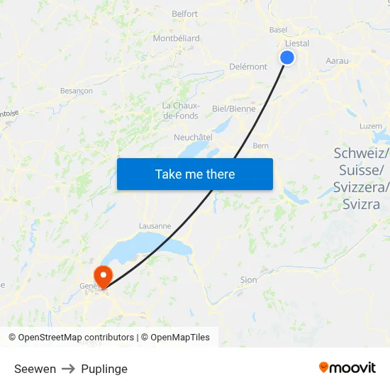 Seewen to Puplinge map