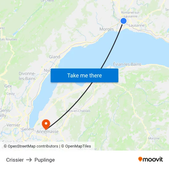 Crissier to Puplinge map