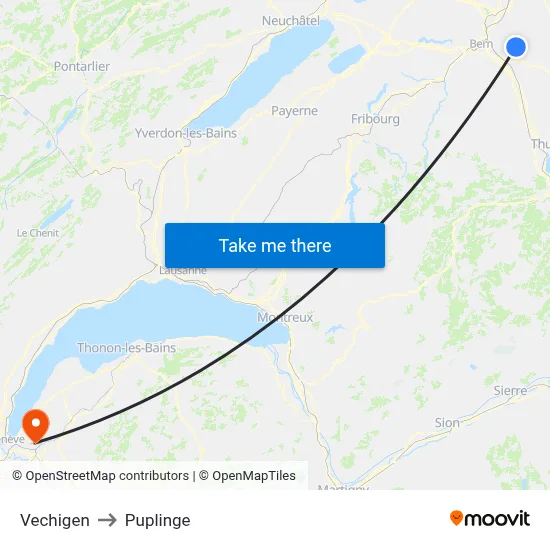 Vechigen to Puplinge map