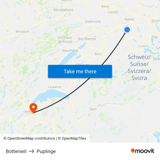 Bottenwil to Puplinge map