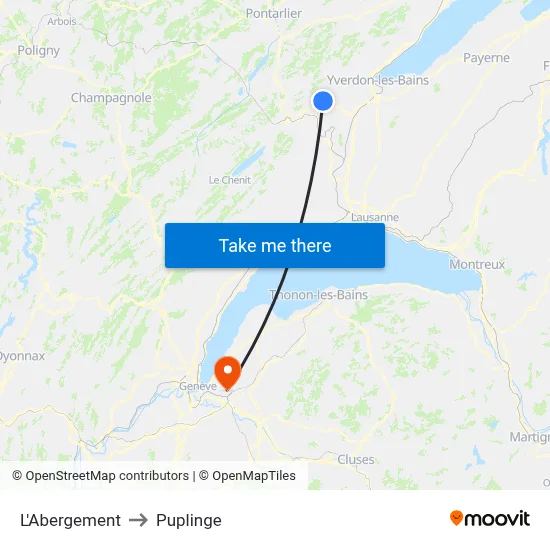 L'Abergement to Puplinge map