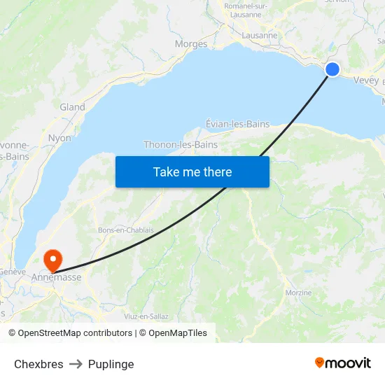 Chexbres to Puplinge map