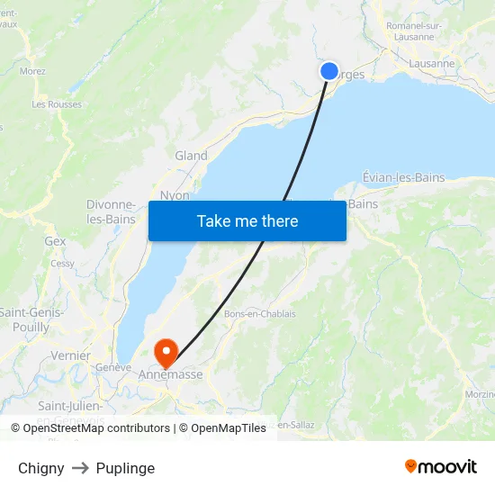 Chigny to Puplinge map