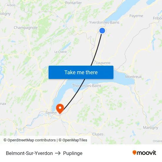 Belmont-Sur-Yverdon to Puplinge map