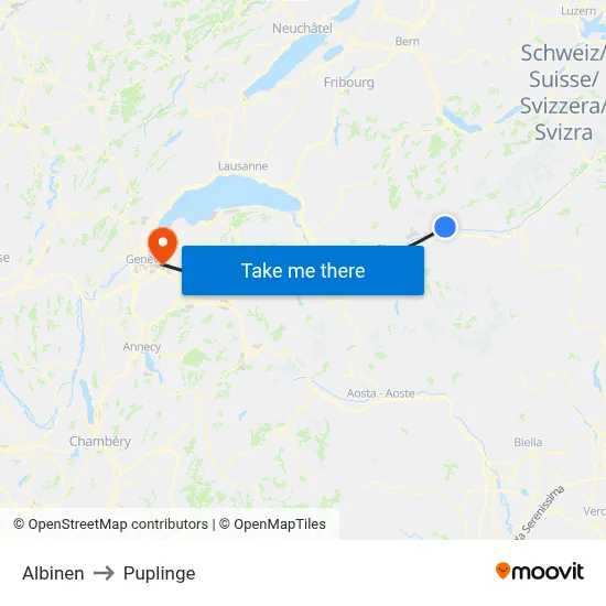 Albinen to Puplinge map