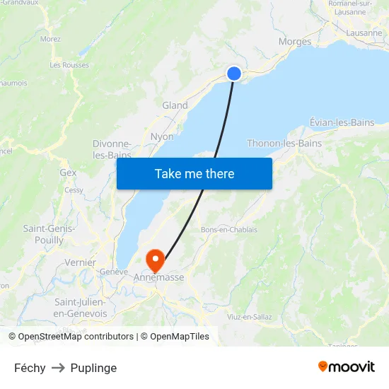 Féchy to Puplinge map