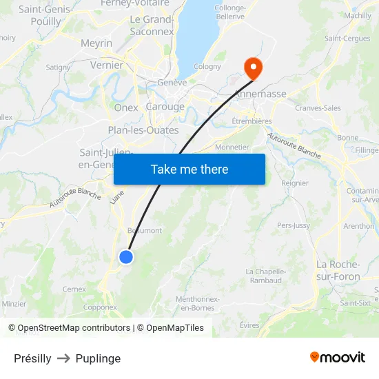 Présilly to Puplinge map
