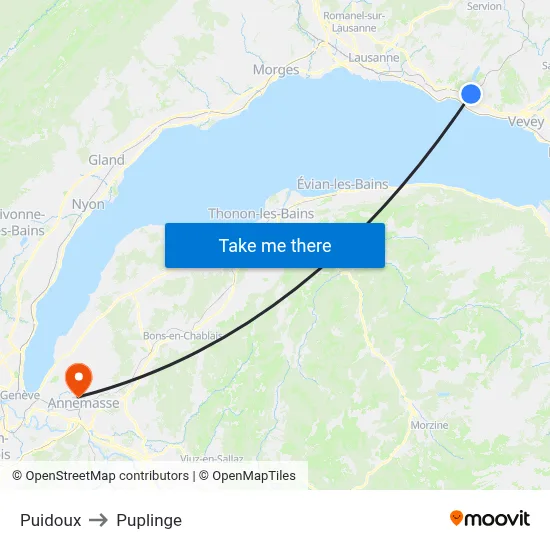 Puidoux to Puplinge map