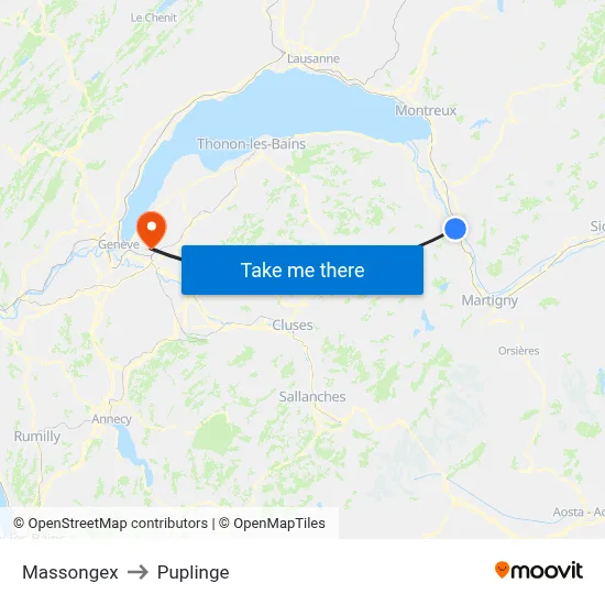 Massongex to Puplinge map