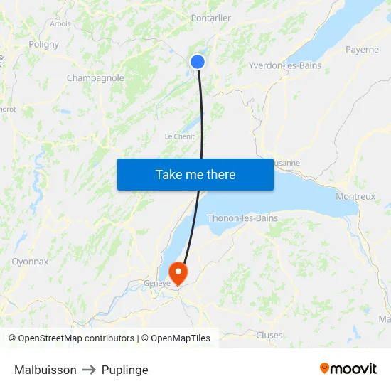 Malbuisson to Puplinge map