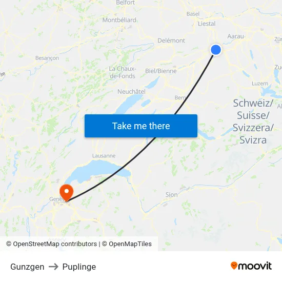 Gunzgen to Puplinge map