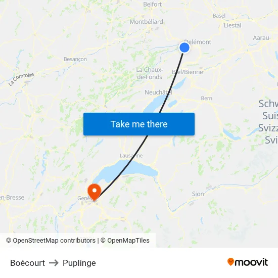 Boécourt to Puplinge map