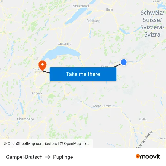 Gampel-Bratsch to Puplinge map