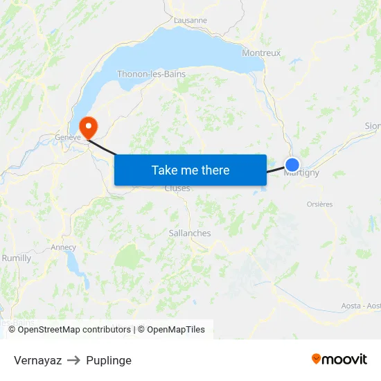 Vernayaz to Puplinge map