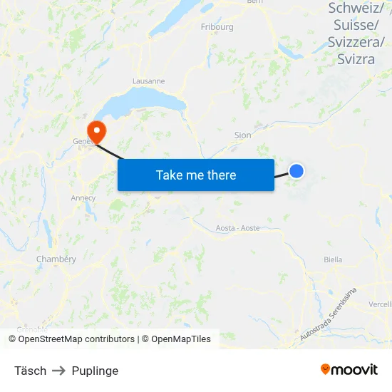 Täsch to Puplinge map