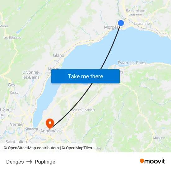 Denges to Puplinge map