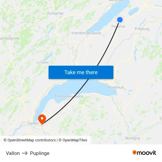 Vallon to Puplinge map