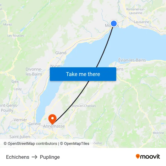Echichens to Puplinge map